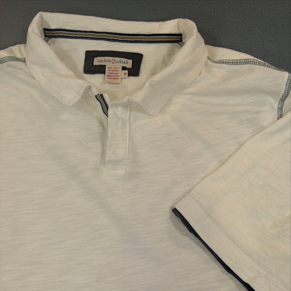 Carbon 2 Cobalt Mens White Slub Cotton Short Sleeve Polo Shirt Size M